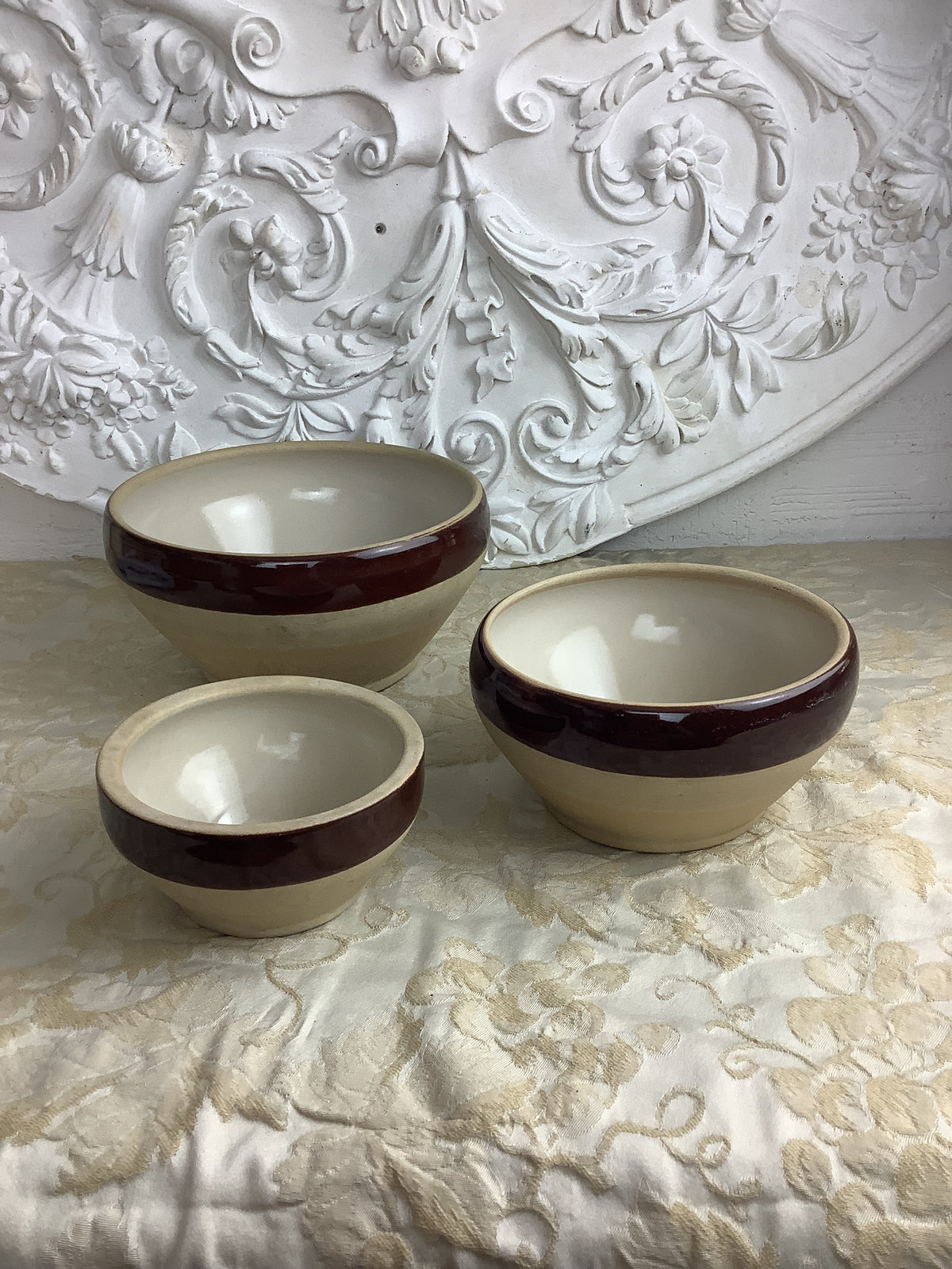 Lot de 3 bols anciens en grès Digoin – Grès Pots France – Réf. 26F