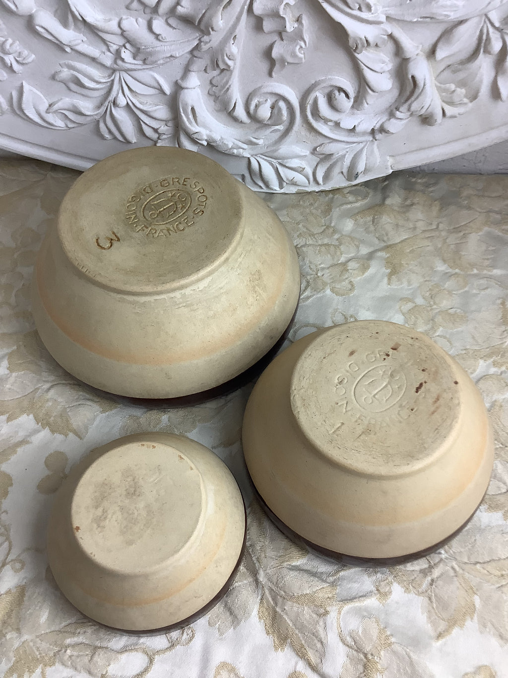 Lot de 3 bols anciens en grès Digoin – Grès Pots France – Réf. 26F