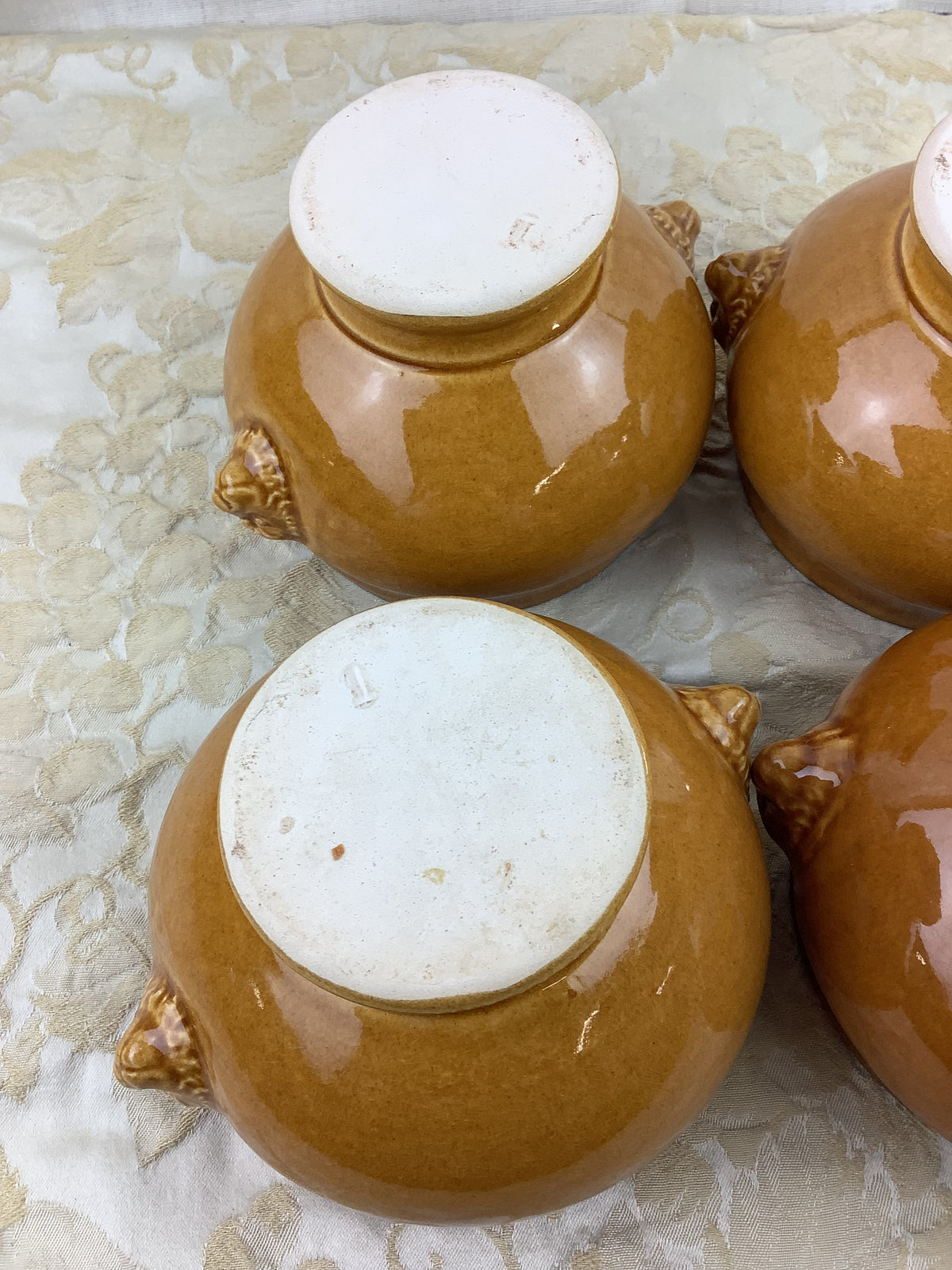 4 antique glazed terracotta soup bowls – lion heads – Ref.: 18X