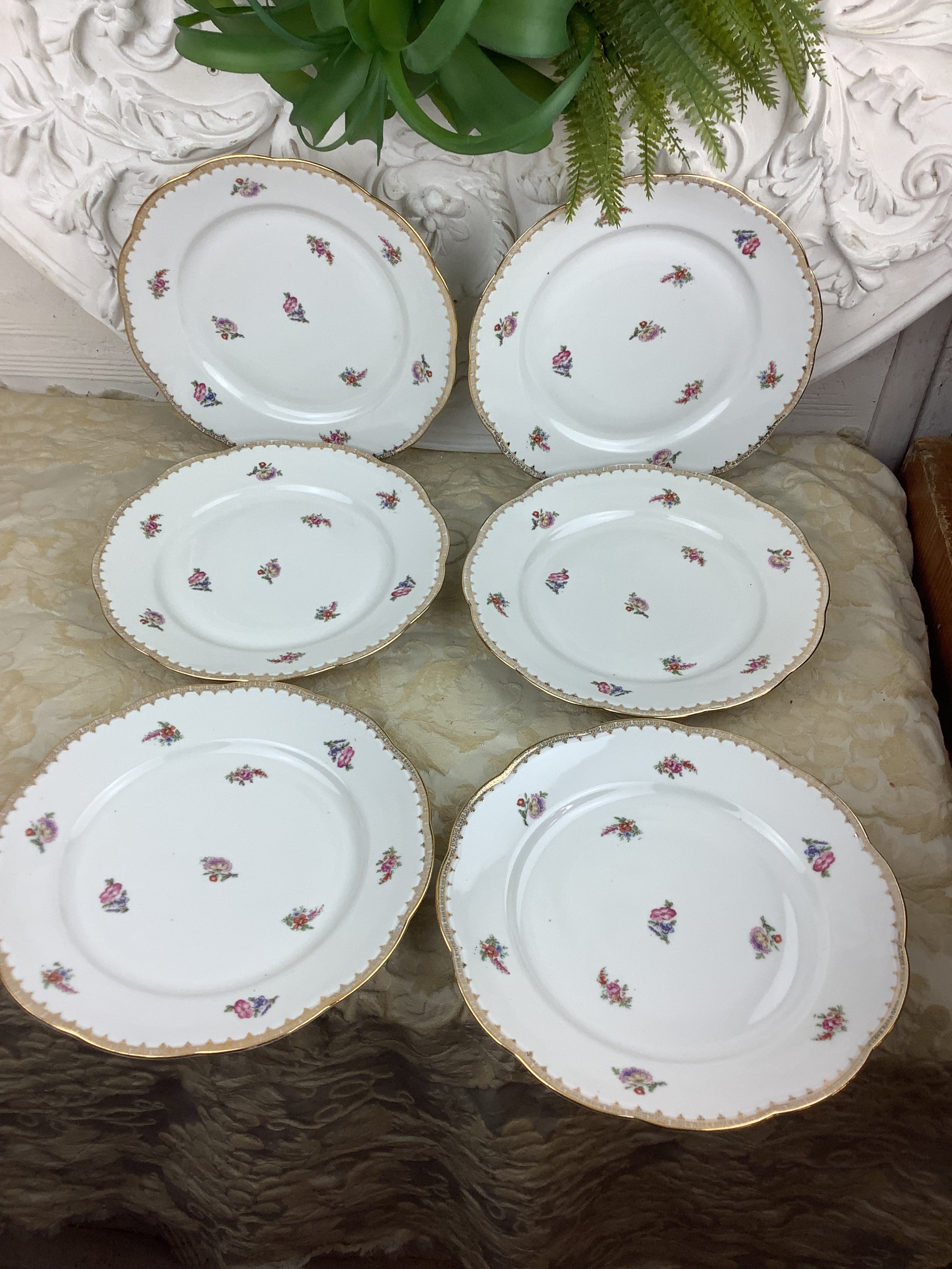 6 Assiettes plates anciennes Porcelaine Limoges France