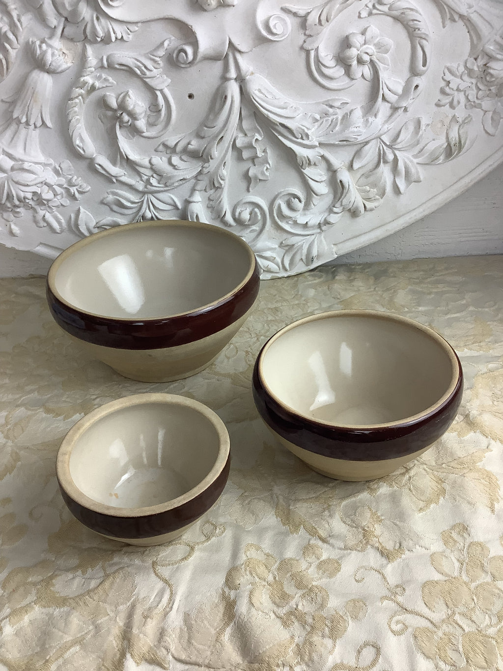 Lot de 3 bols anciens en grès Digoin – Grès Pots France – Réf. 26F