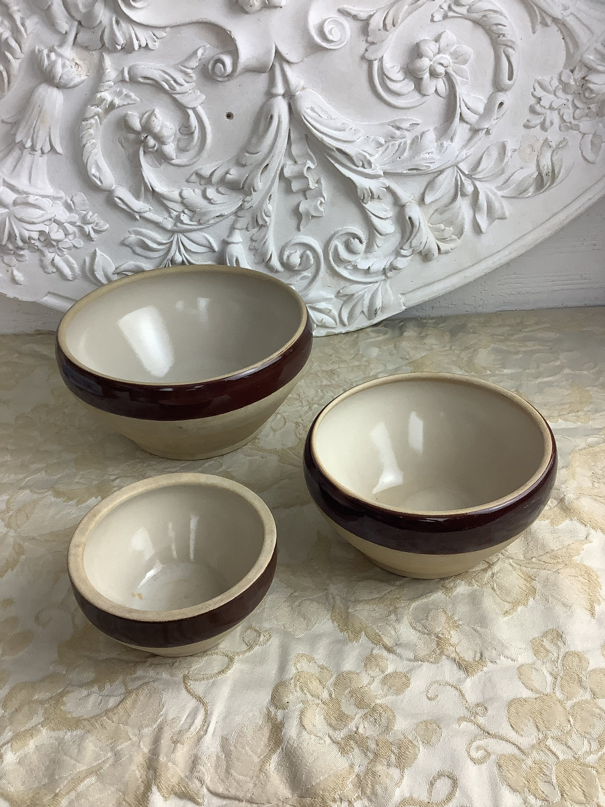 Lot de 3 bols anciens en grès Digoin – Grès Pots France – Réf. 26F