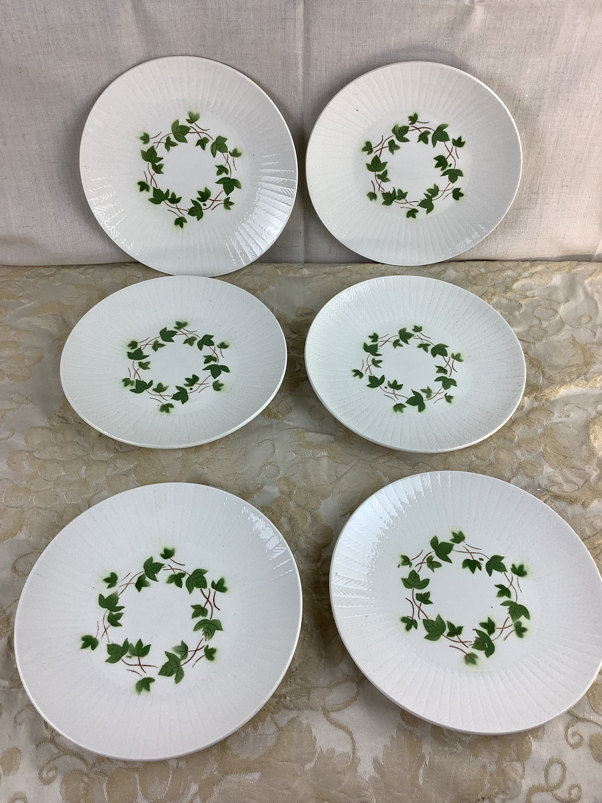 Lot de 6 assiettes à dessert vintage Céranord Saint-Amand, décor guirlande de lierre – Réf. 14D