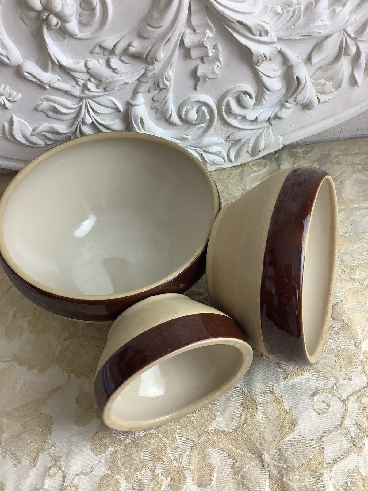 Lot de 3 bols anciens en grès Digoin – Grès Pots France – Réf. 26F