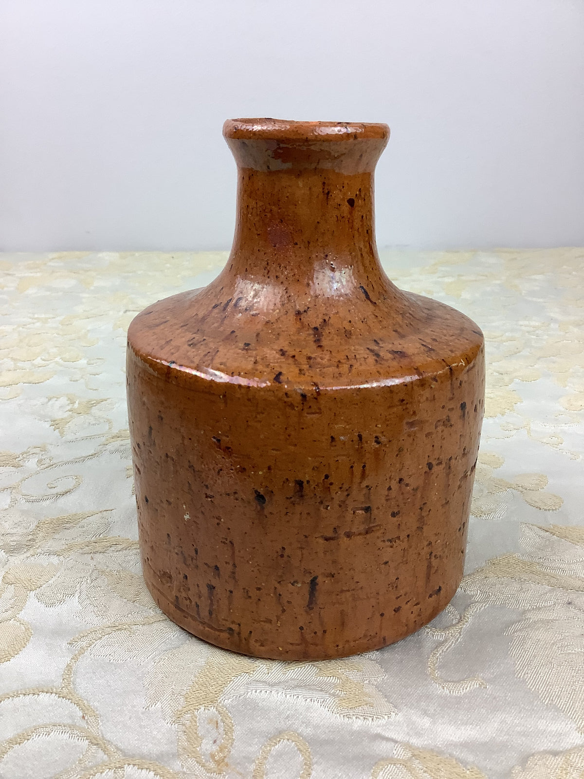 Ancien petit vase bouteille en terre cuite émaillée - Réf. : 12W
