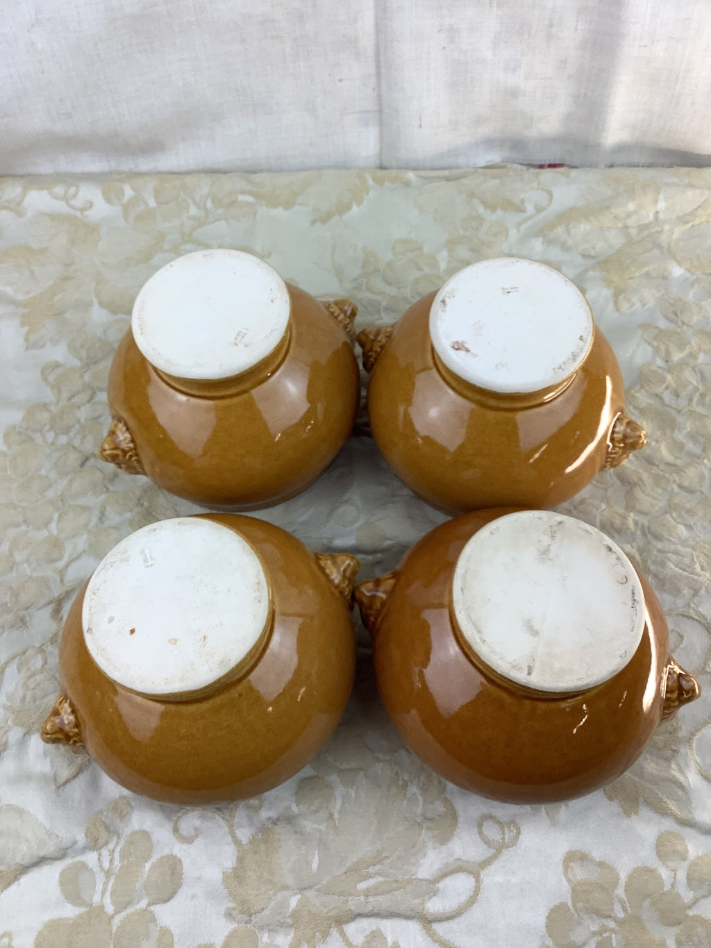 4 antique glazed terracotta soup bowls – lion heads – Ref.: 18X