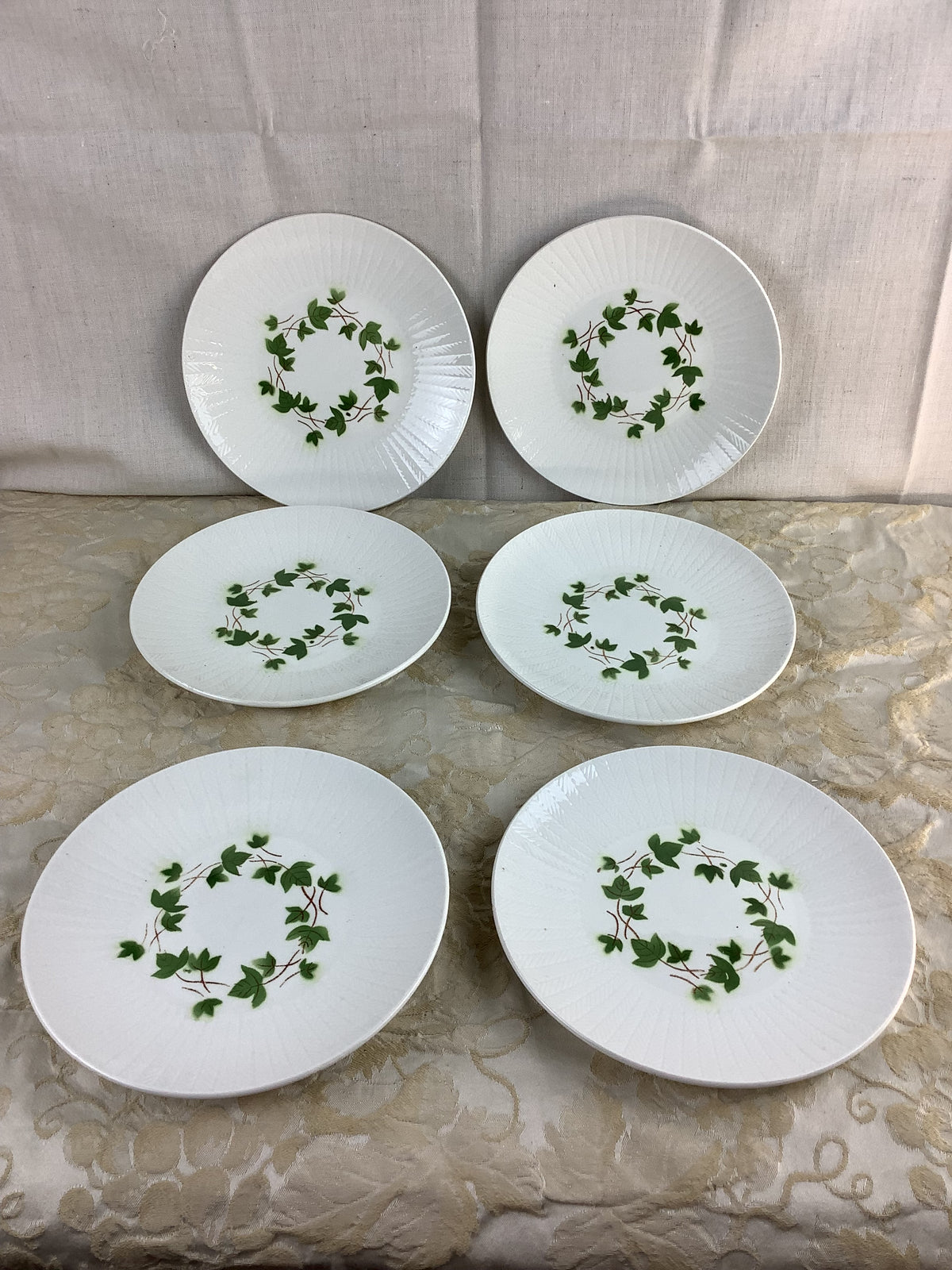 Lot de 6 assiettes à dessert vintage Céranord Saint-Amand, décor guirlande de lierre – Réf. 14D