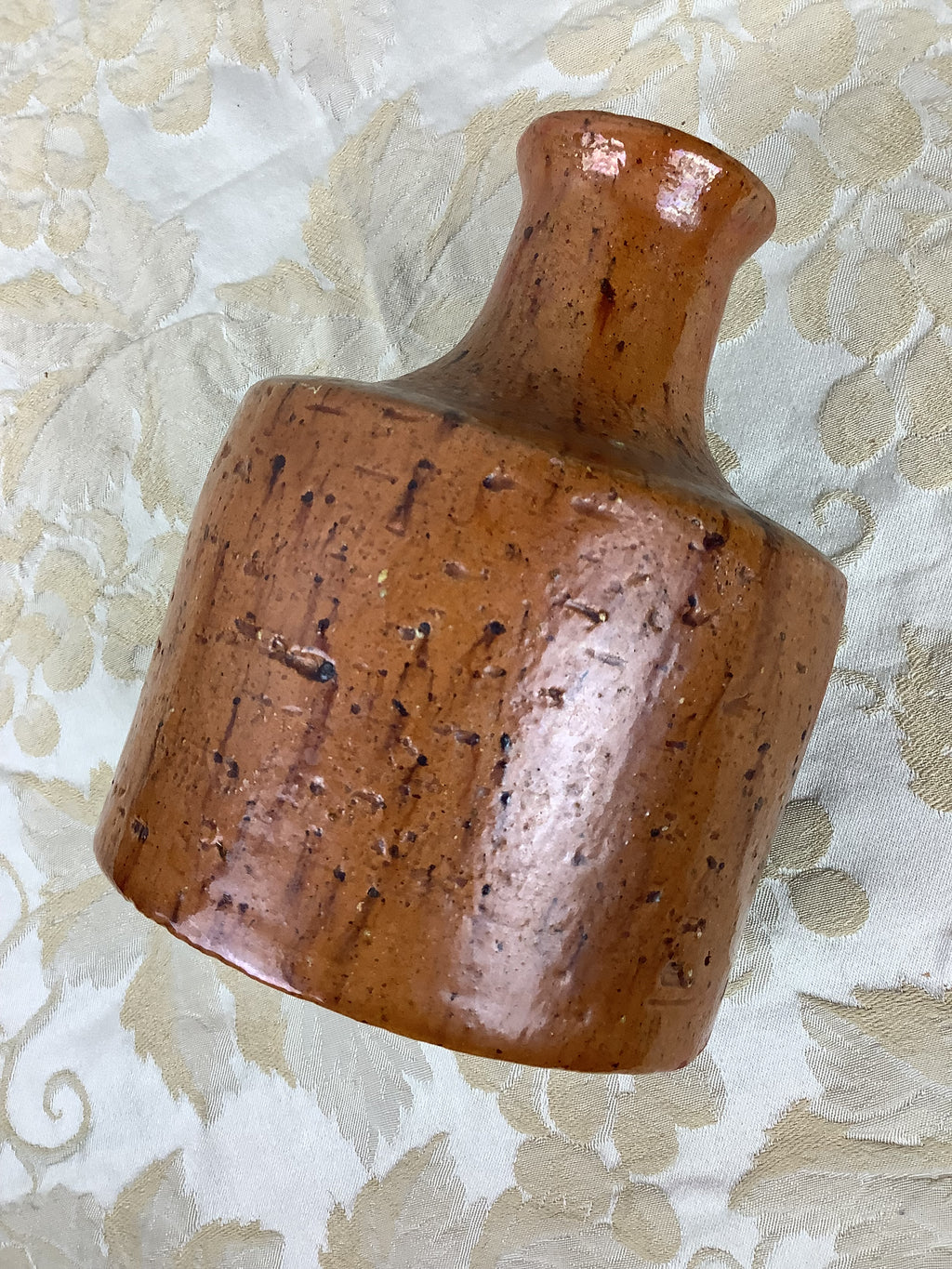 Ancien petit vase bouteille en terre cuite émaillée - Réf. : 12W