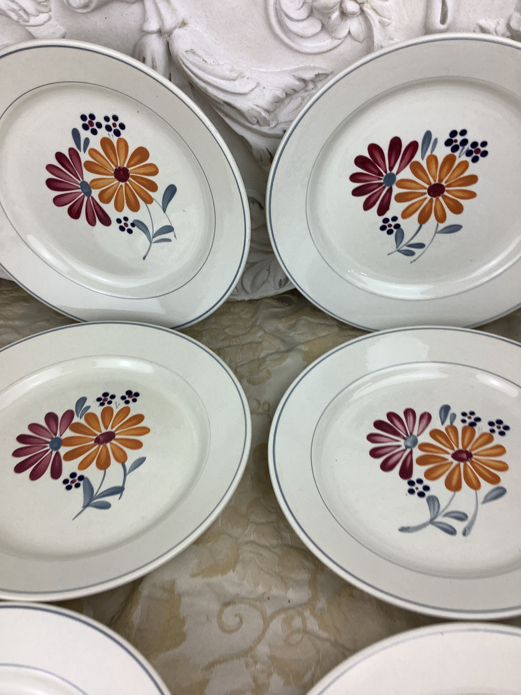 6 Assiettes plates anciennes Salins France -Ref 25X