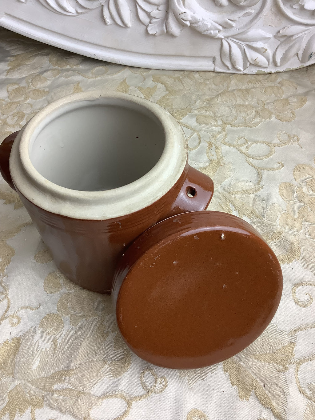 Ancien pot à conserves en grès brun avec couvercle – Réf. 20K