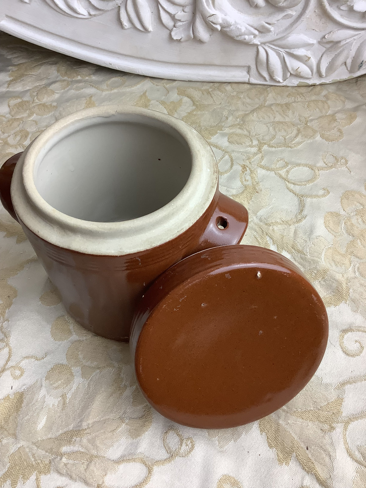 Ancien pot à conserves en grès brun avec couvercle – Réf. 20K