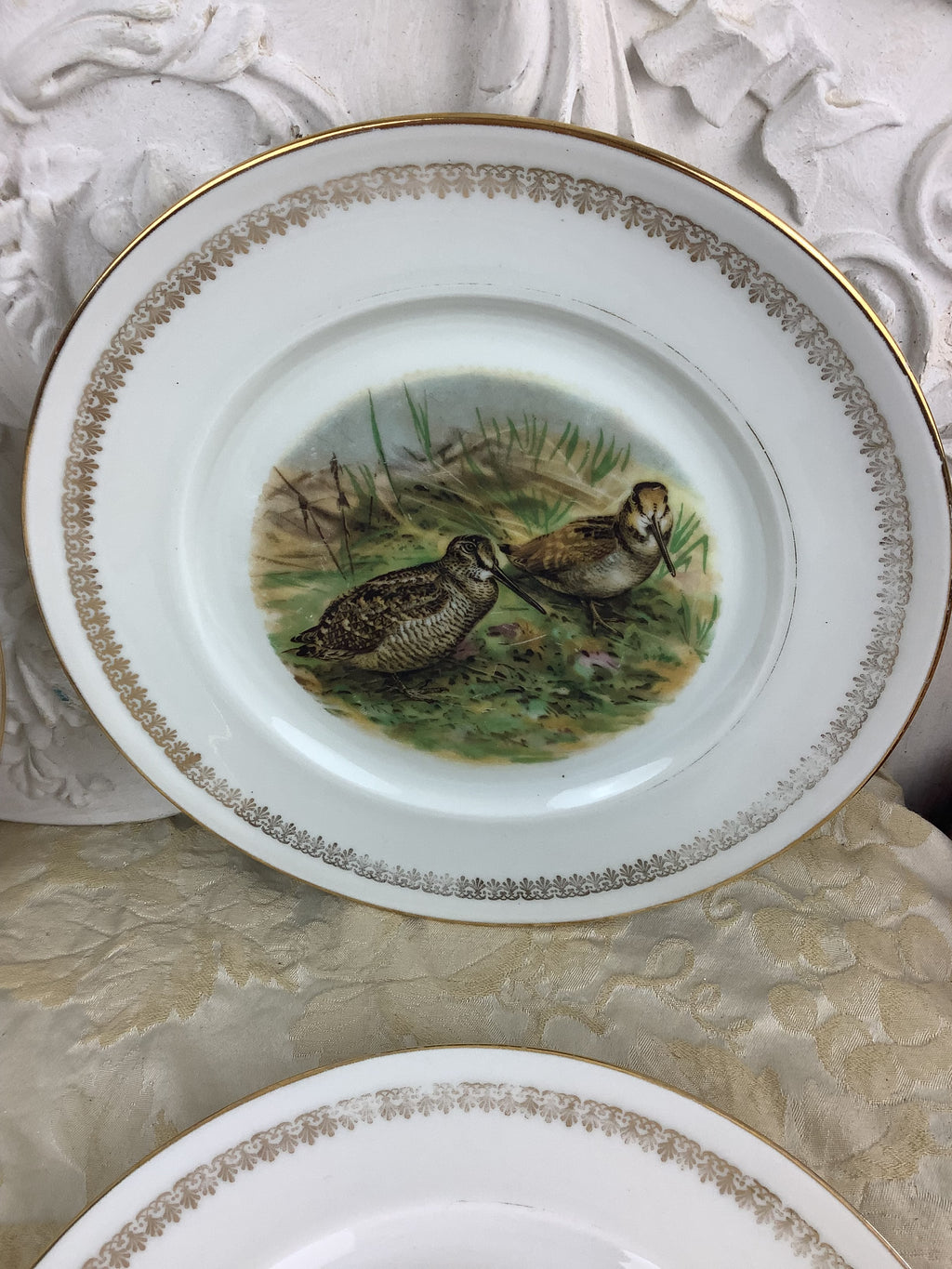 4 Assiettes plates en porcelaine de Limoges France décor gibier/chasse
