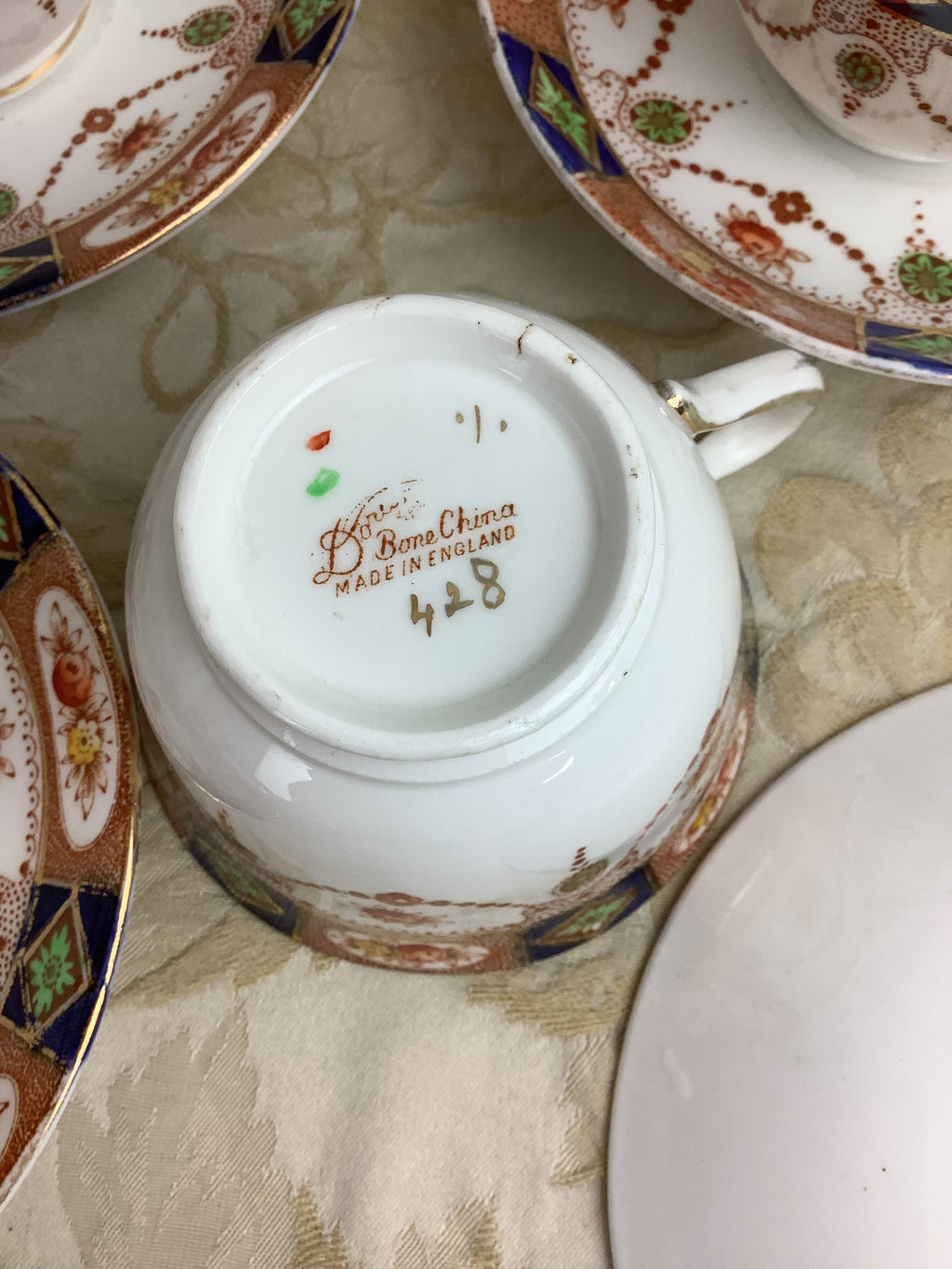 6 Tasses et 6 Soucoupes-Service à thé ancien anglais Doric Bone China -Ref 10A