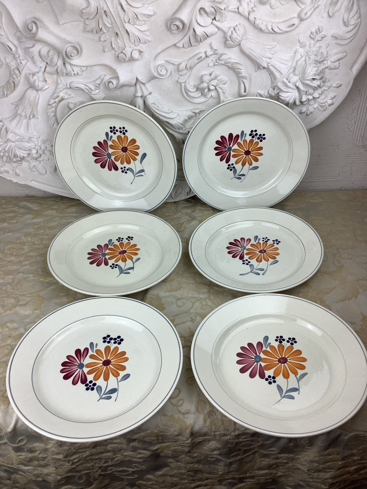 6 Assiettes plates anciennes Salins France -Ref 25X