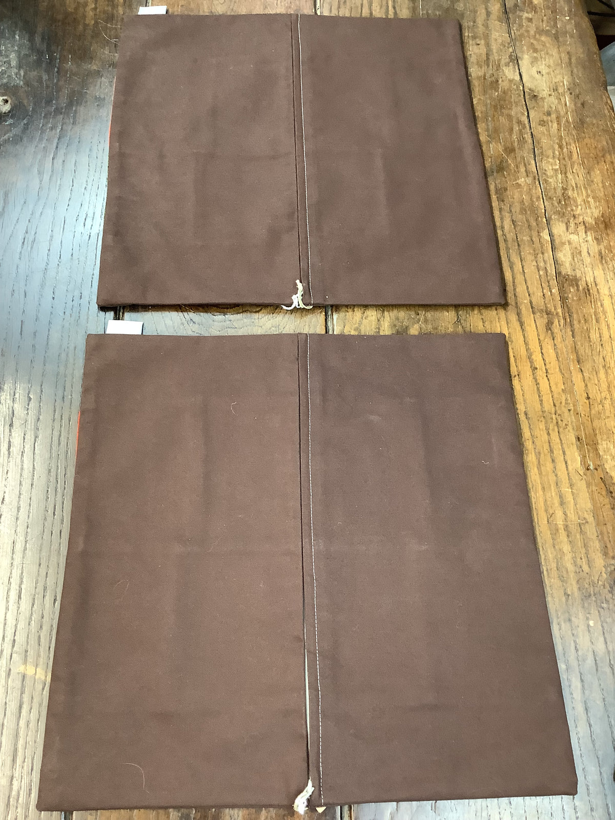Pair of vintage cushion covers in antique textiles – Orange, green and brown – Ref. H01