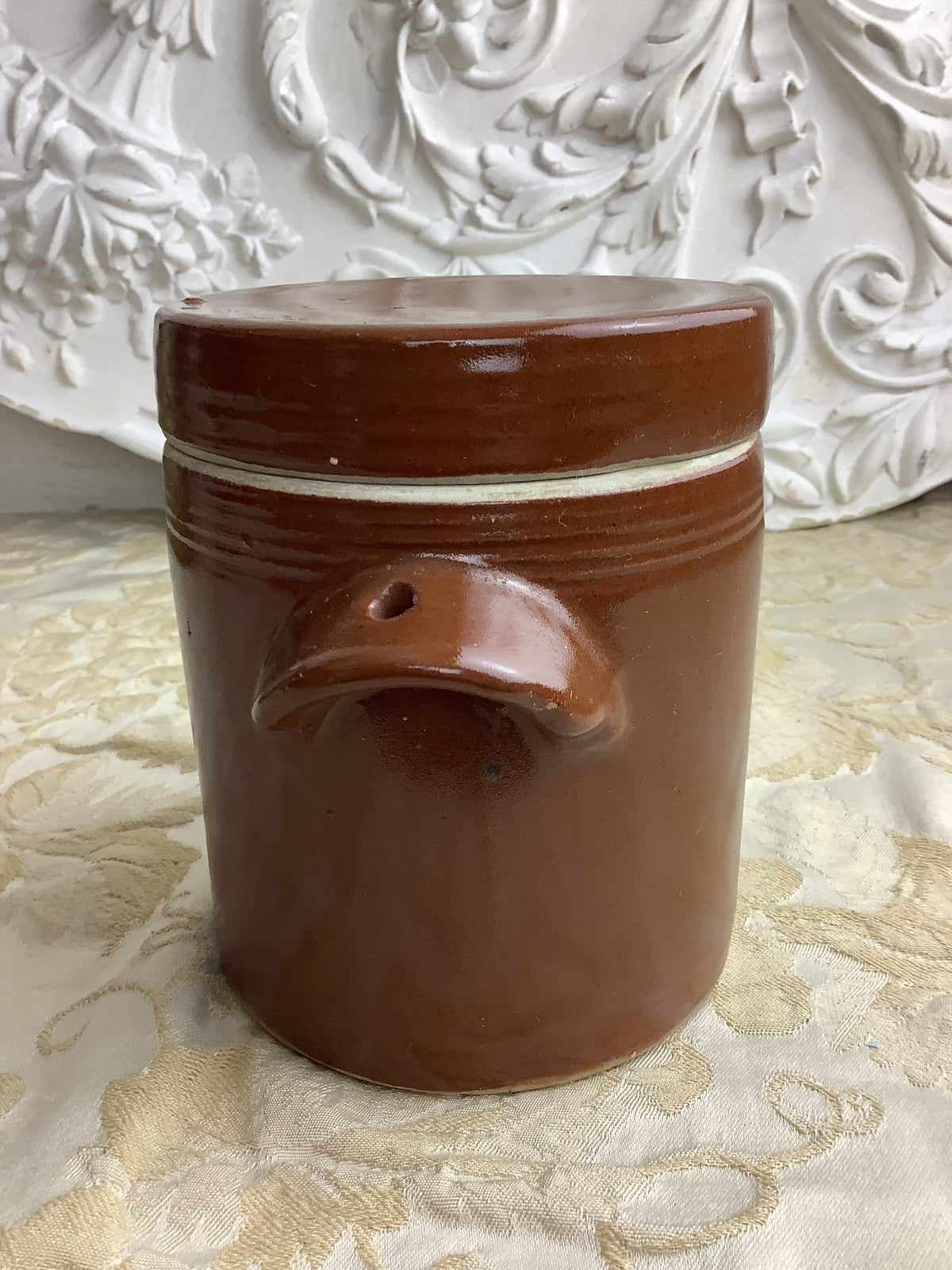Ancien pot à conserves en grès brun avec couvercle – Réf. 20K