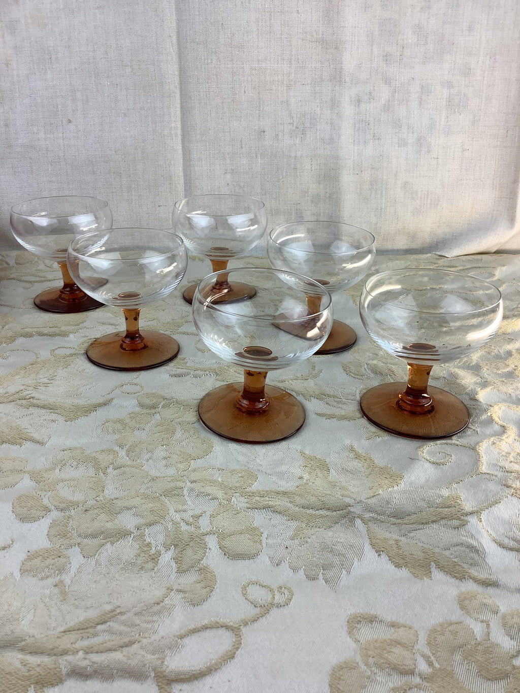 Lot de 6 Petits Verres à pied couleur ambre , vintage - Ref 20K