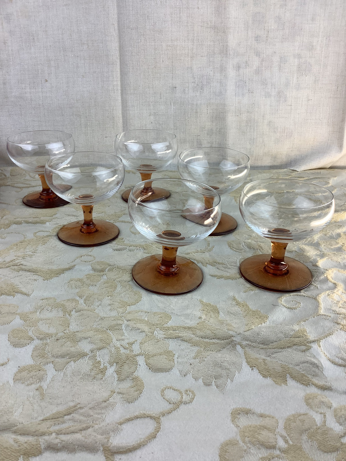 Lot de 6 Petits Verres à pied couleur ambre , vintage - Ref 20K