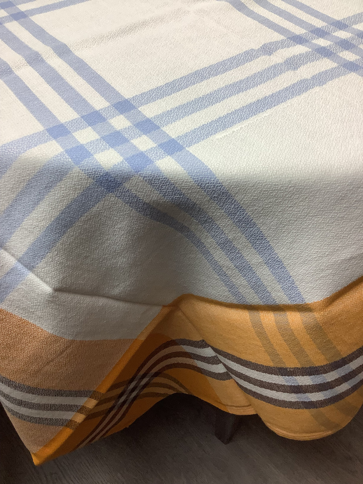 Nappe vintage à carreaux bleu ciel et orange avec 6 serviettes monogrammées MCB -Ref 110