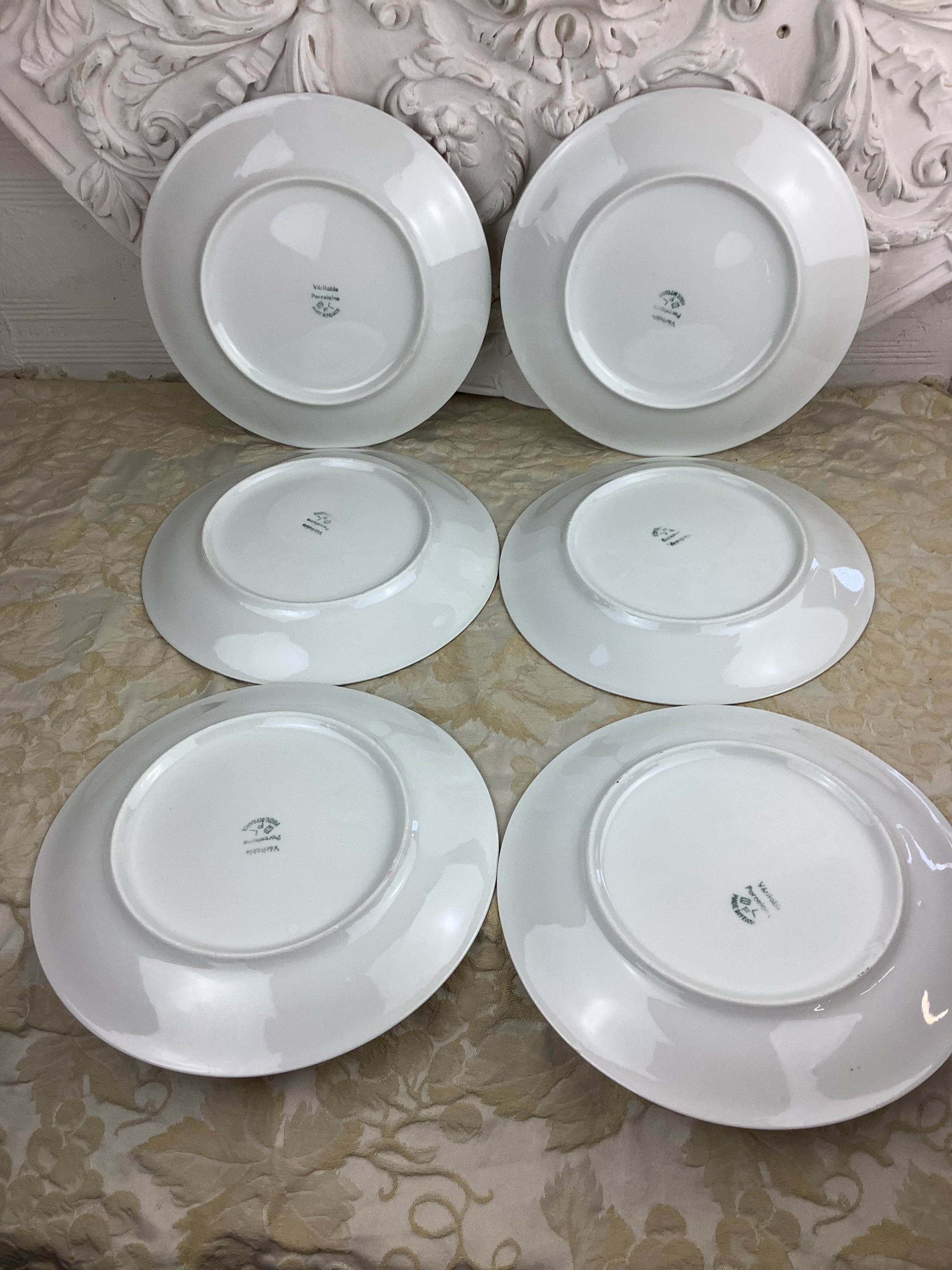 6 Assiettes plates anciennes Porcelaine France