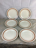 Lot de 6 assiettes plates anciennes Moulin des Loups Saint-Amand, liserés safran et paprika – 15N
