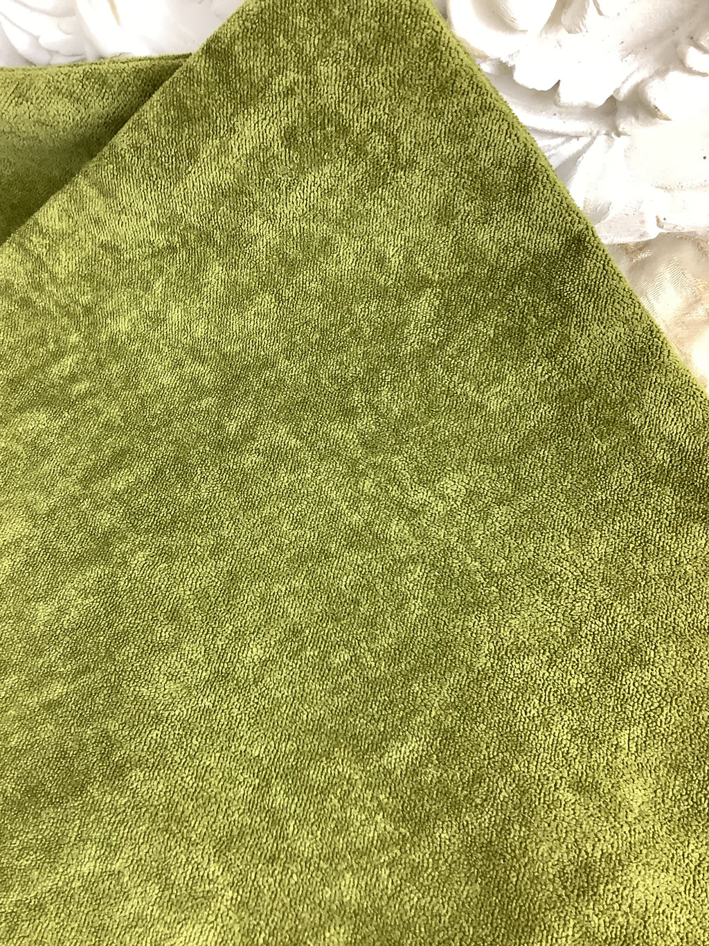 Two antique rectangular cushion covers in moss green short-pile velvet — Ref. 186