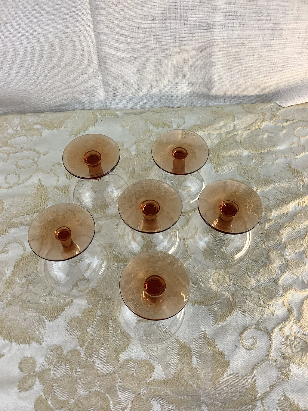 Lot de 6 Petits Verres à pied couleur ambre , vintage - Ref 20K