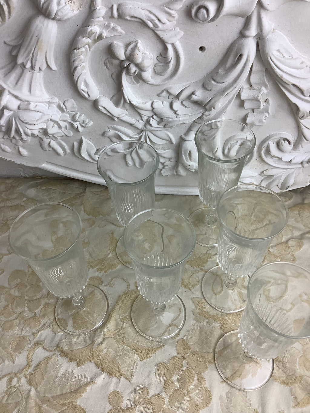 6 verres vintage en verre transparent cannelé – Réf. 26I