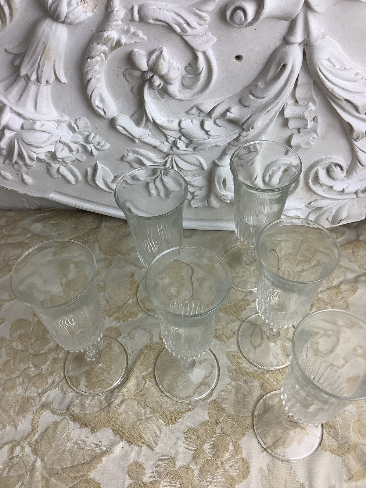 6 verres vintage en verre transparent cannelé – Réf. 26I