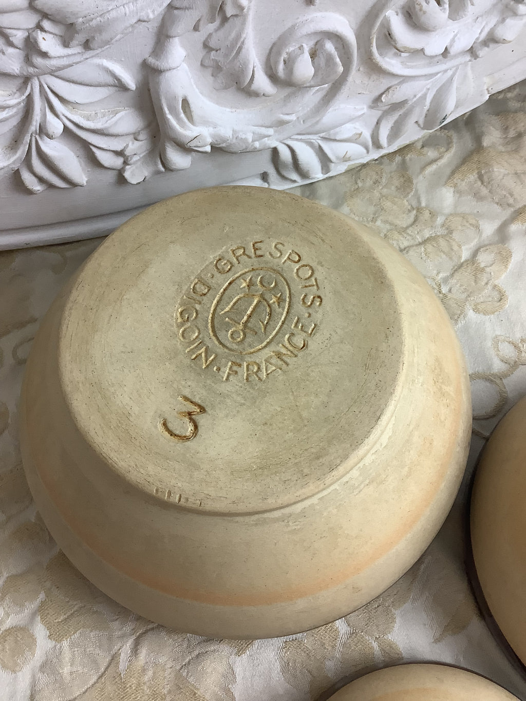 Lot de 3 bols anciens en grès Digoin – Grès Pots France – Réf. 26F