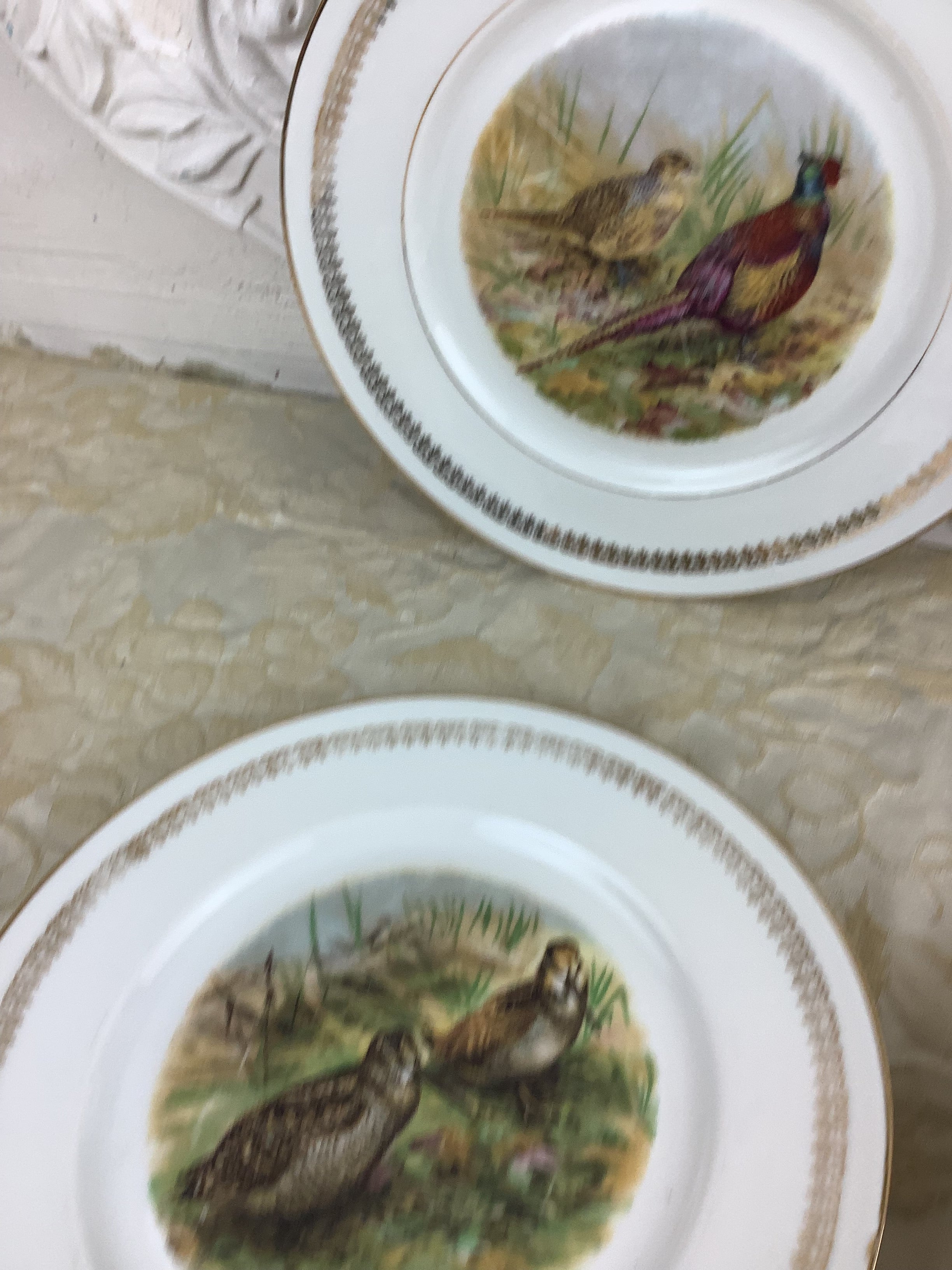 4 Assiettes plates en porcelaine de Limoges France décor gibier/chasse