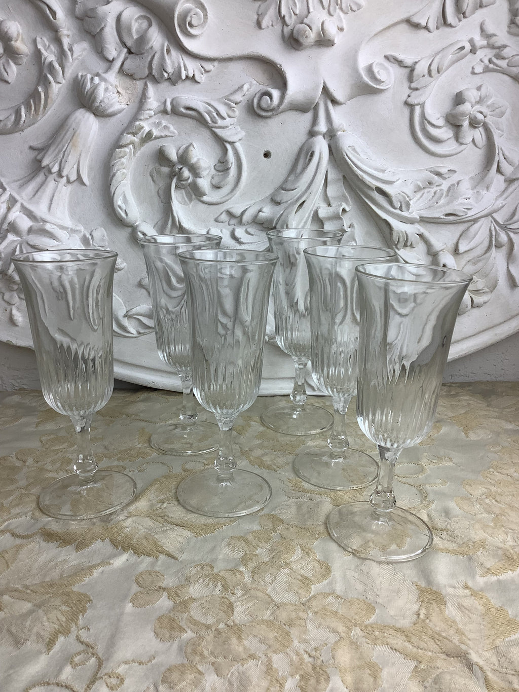 6 verres vintage en verre transparent cannelé – Réf. 26I