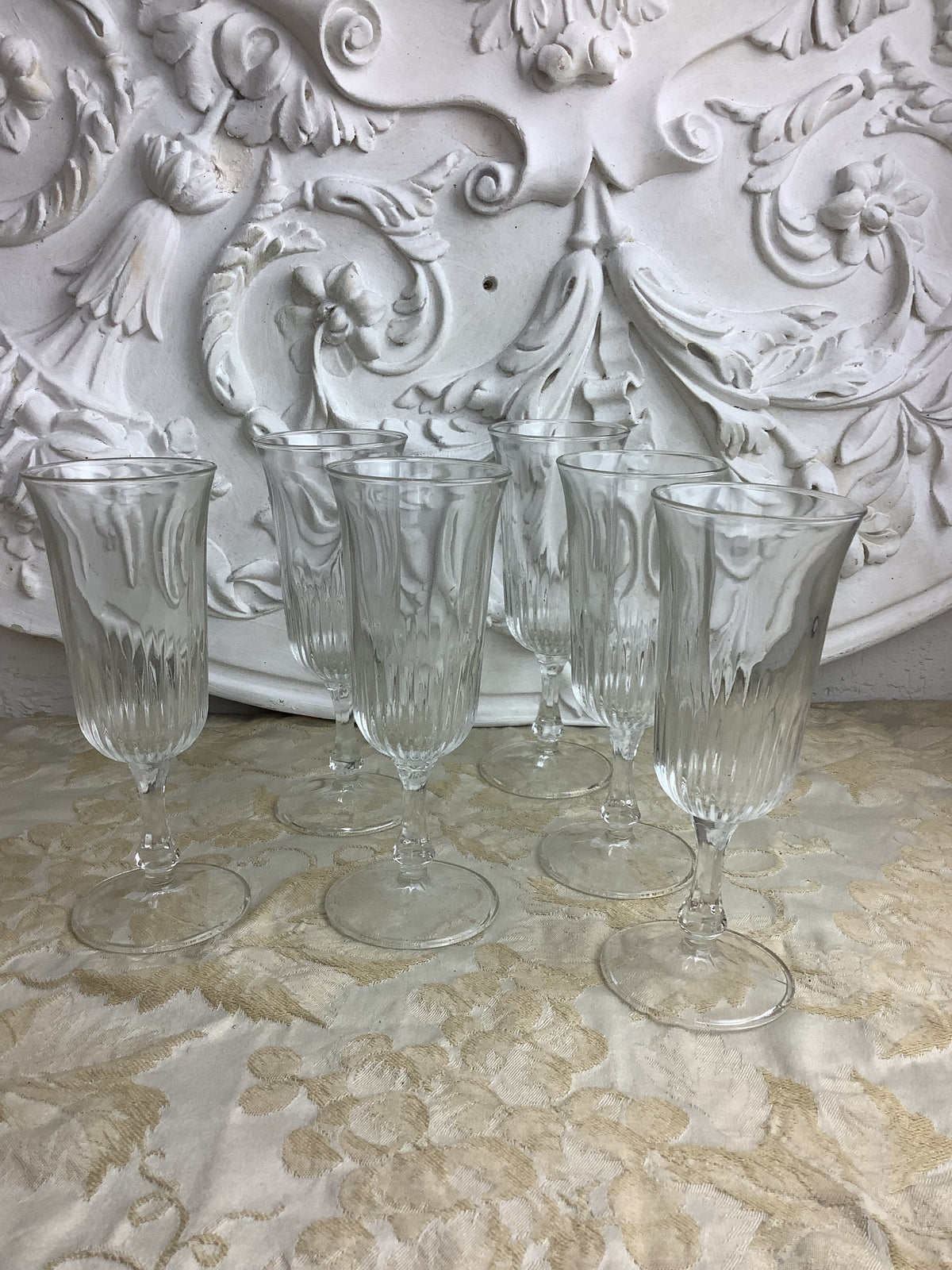 6 verres vintage en verre transparent cannelé – Réf. 26I