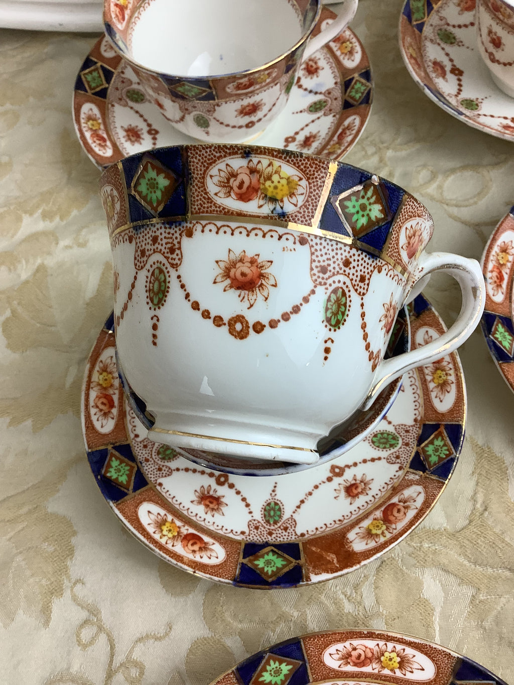 6 Tasses et 6 Soucoupes-Service à thé ancien anglais Doric Bone China -Ref 10A