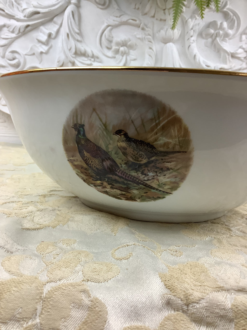 Ancien Saladier en Porcelaine de Limoges - décor gibier et chasse