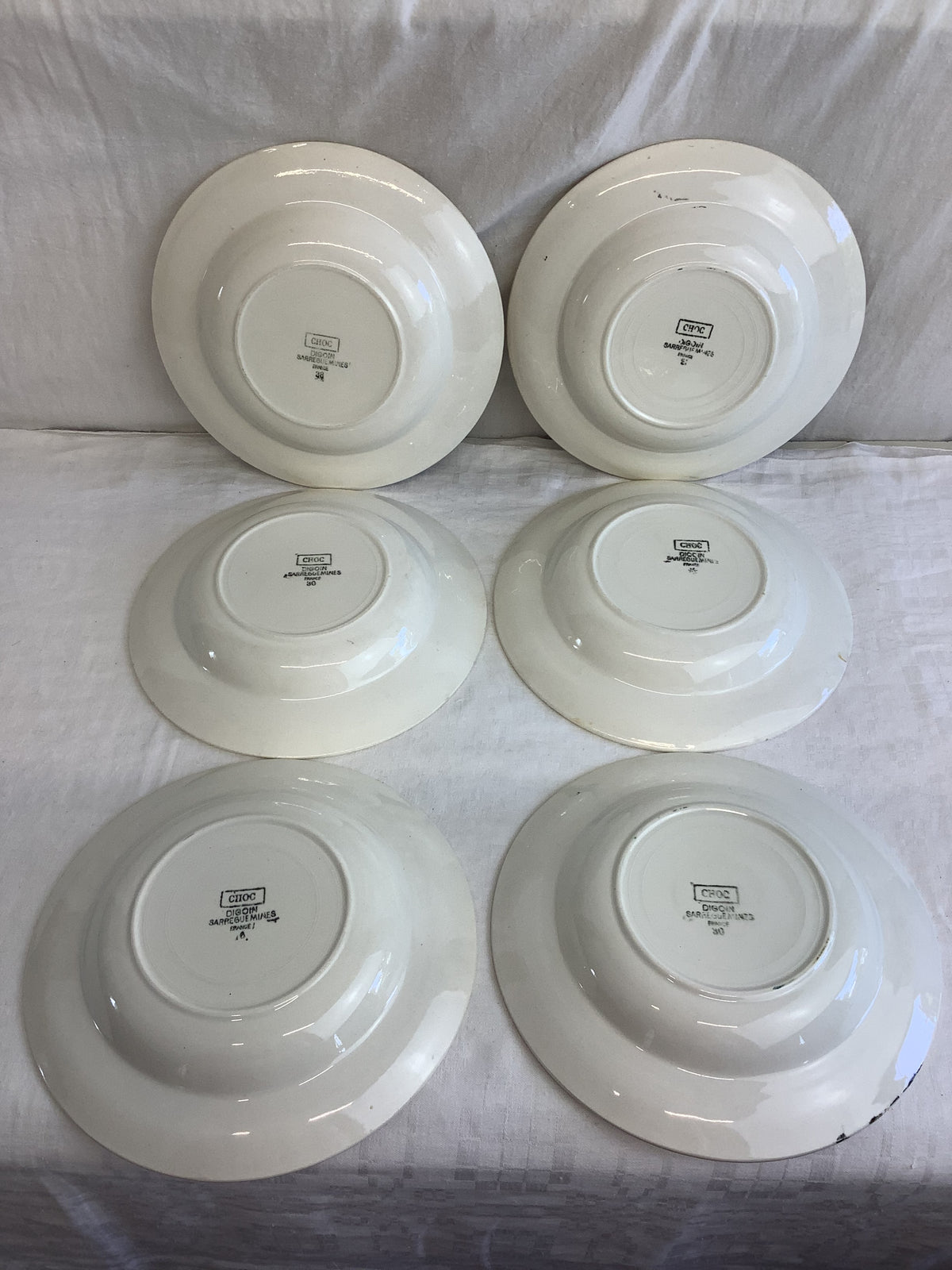 6 assiettes creuses anciennes Digoin-Sarreguemines – Modèle Choc – Réf. 6M