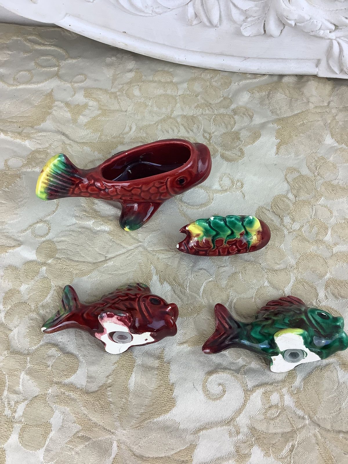 Ensemble Trio Poissons service Condiments ancien
