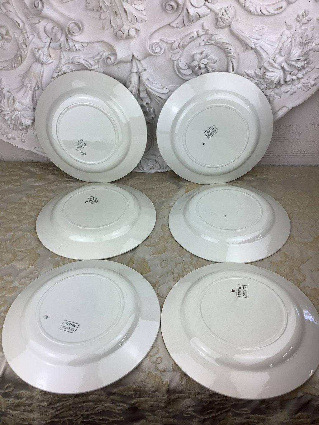 6 Assiettes plates anciennes Salins France -Ref 25X