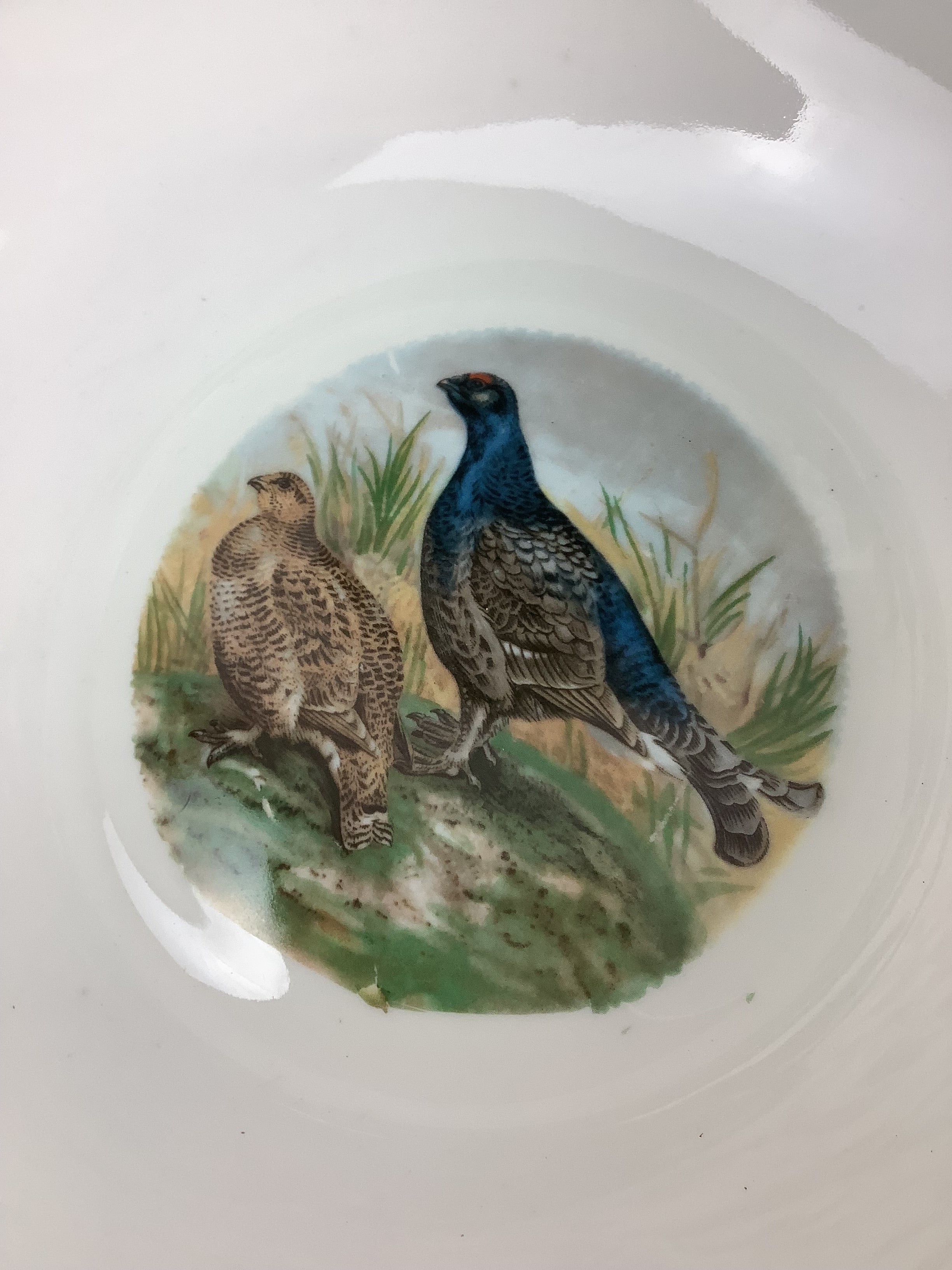 Ancien Saladier en Porcelaine de Limoges - décor gibier et chasse
