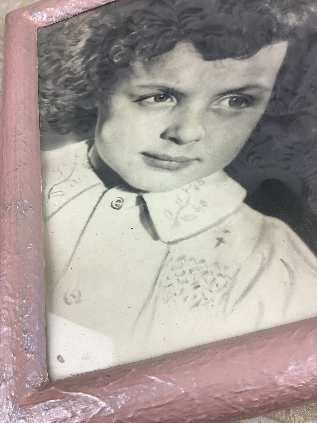 Ancien Cadre Portrait au fusain