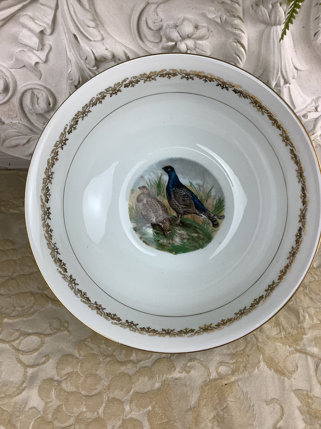 Ancien Saladier en Porcelaine de Limoges - décor gibier et chasse