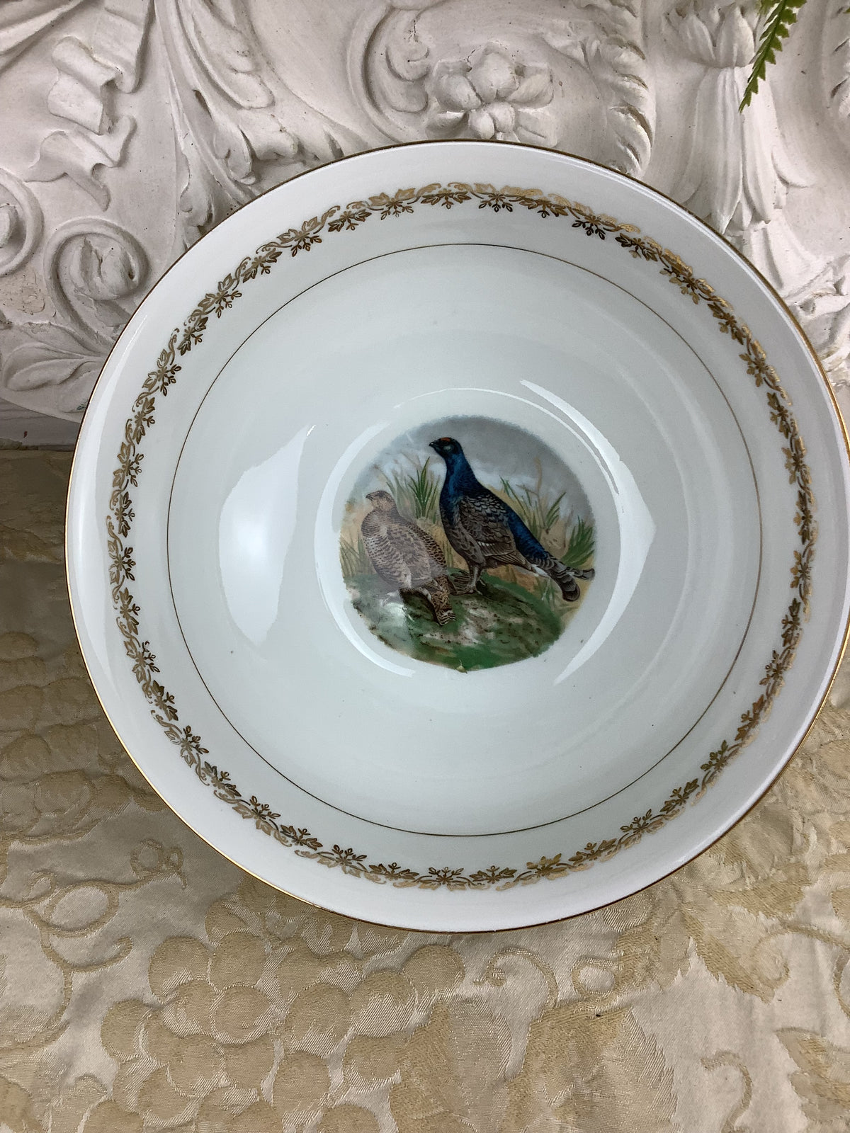 Ancien Saladier en Porcelaine de Limoges - décor gibier et chasse