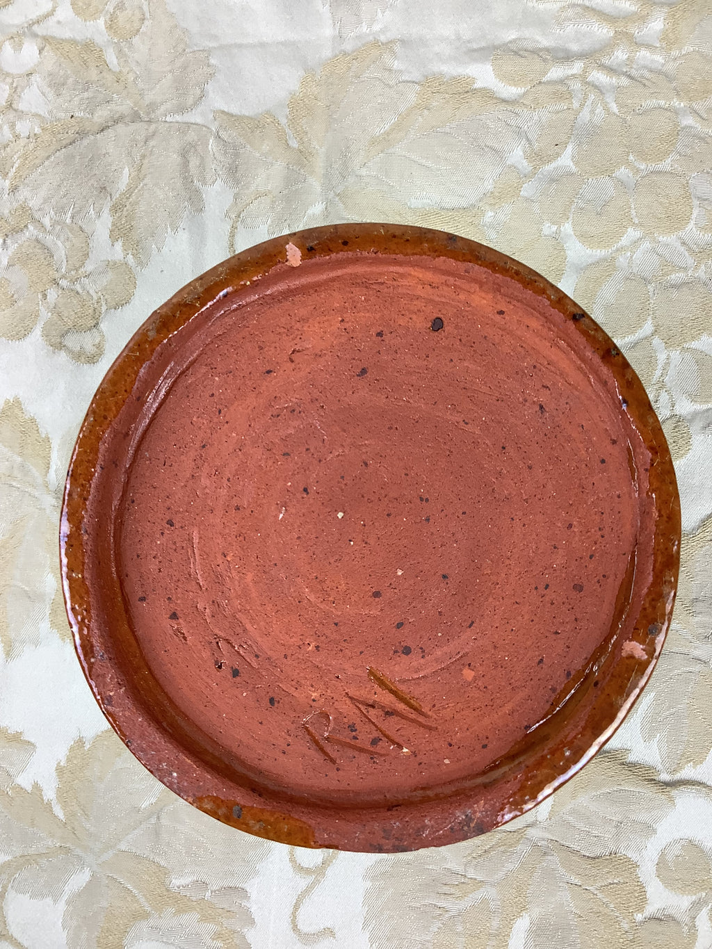 Ancien petit vase bouteille en terre cuite émaillée - Réf. : 12W