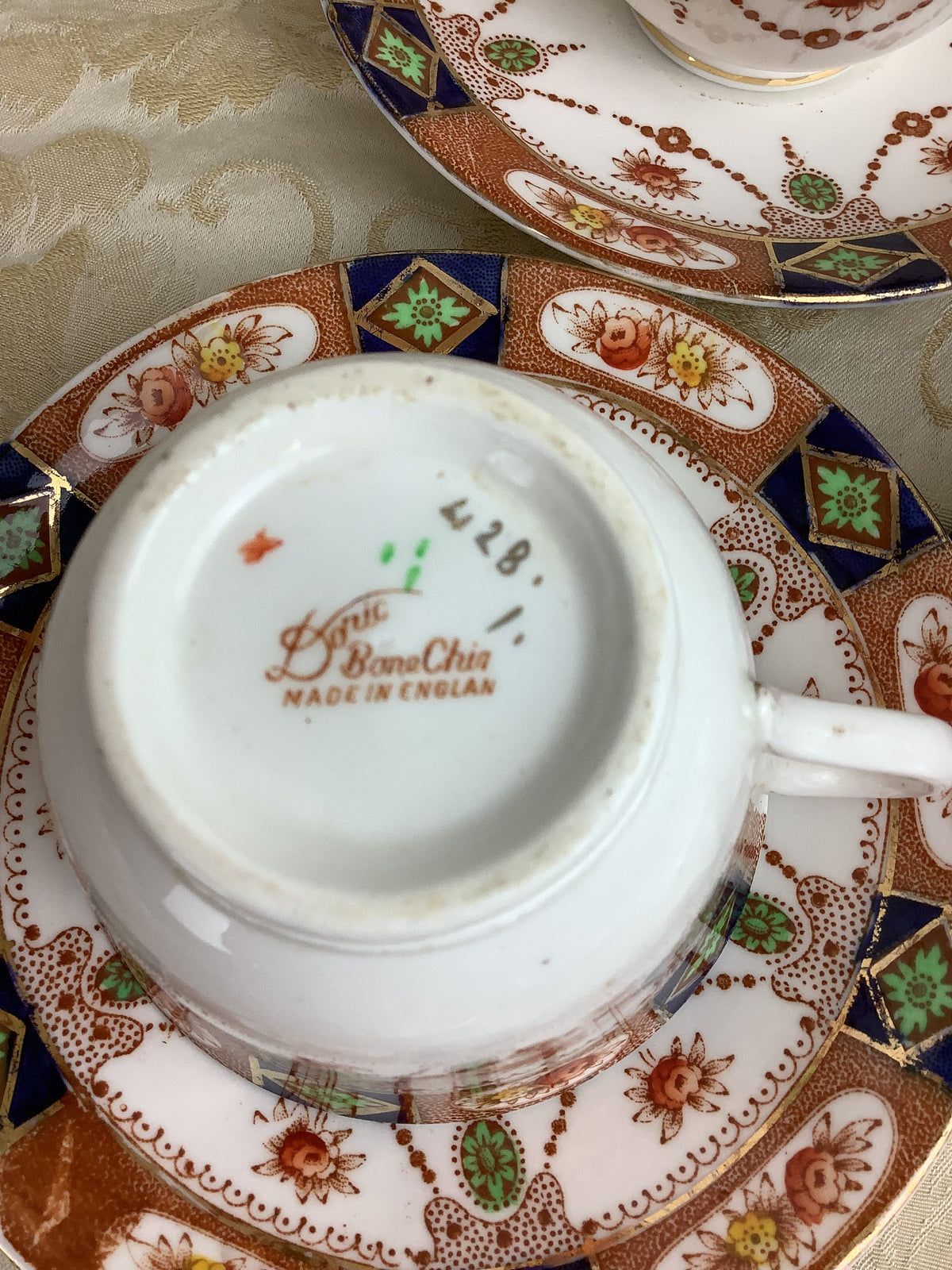 6 Tasses et 6 Soucoupes-Service à thé ancien anglais Doric Bone China -Ref 10A