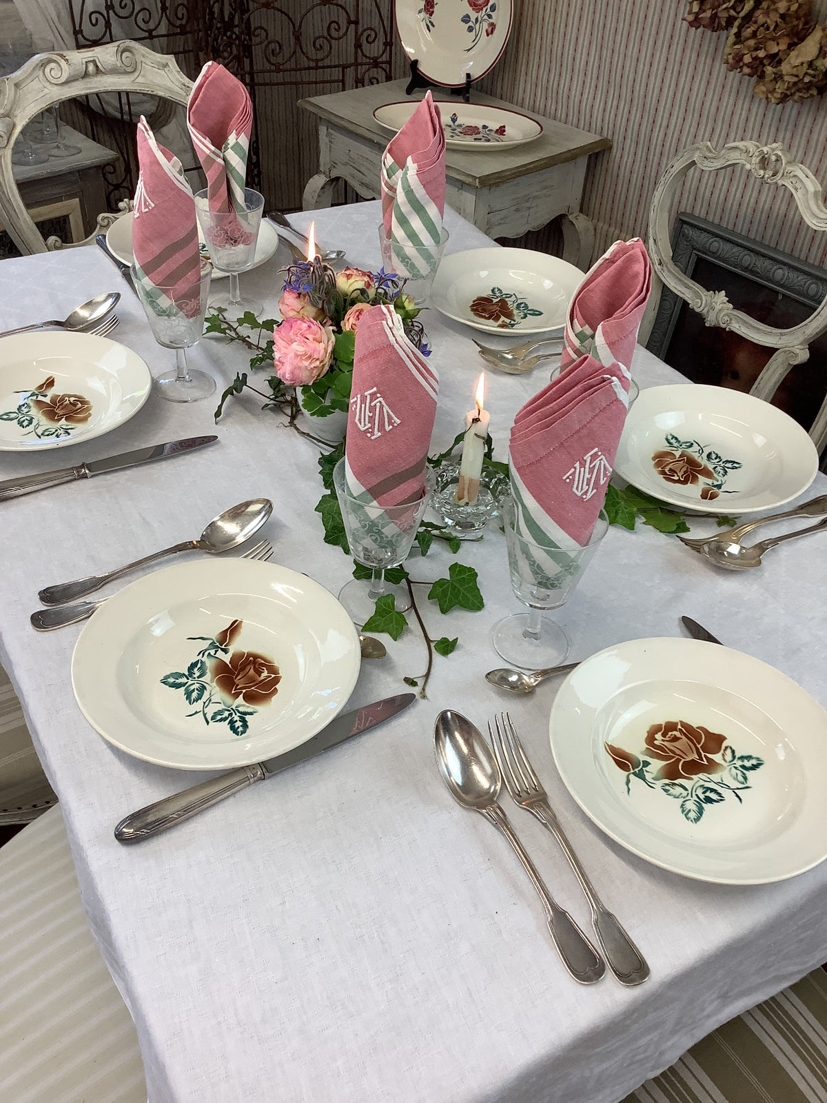 6 assiettes creuses anciennes Digoin-Sarreguemines – Modèle Choc – Réf. 6M