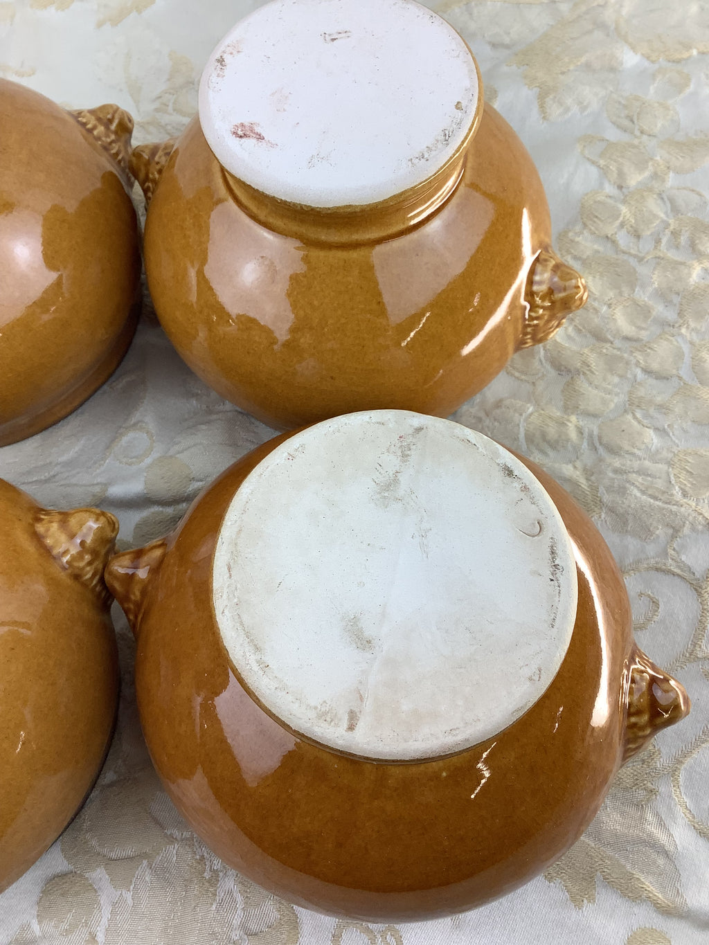 4 antique glazed terracotta soup bowls – lion heads – Ref.: 18X