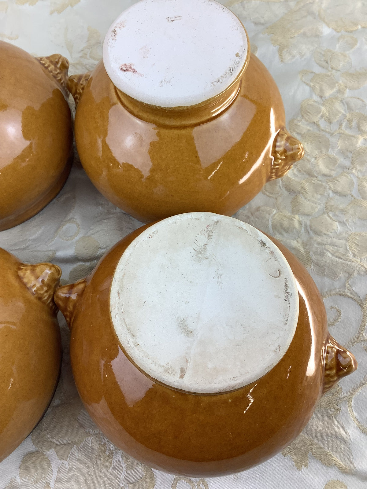 4 antique glazed terracotta soup bowls – lion heads – Ref.: 18X