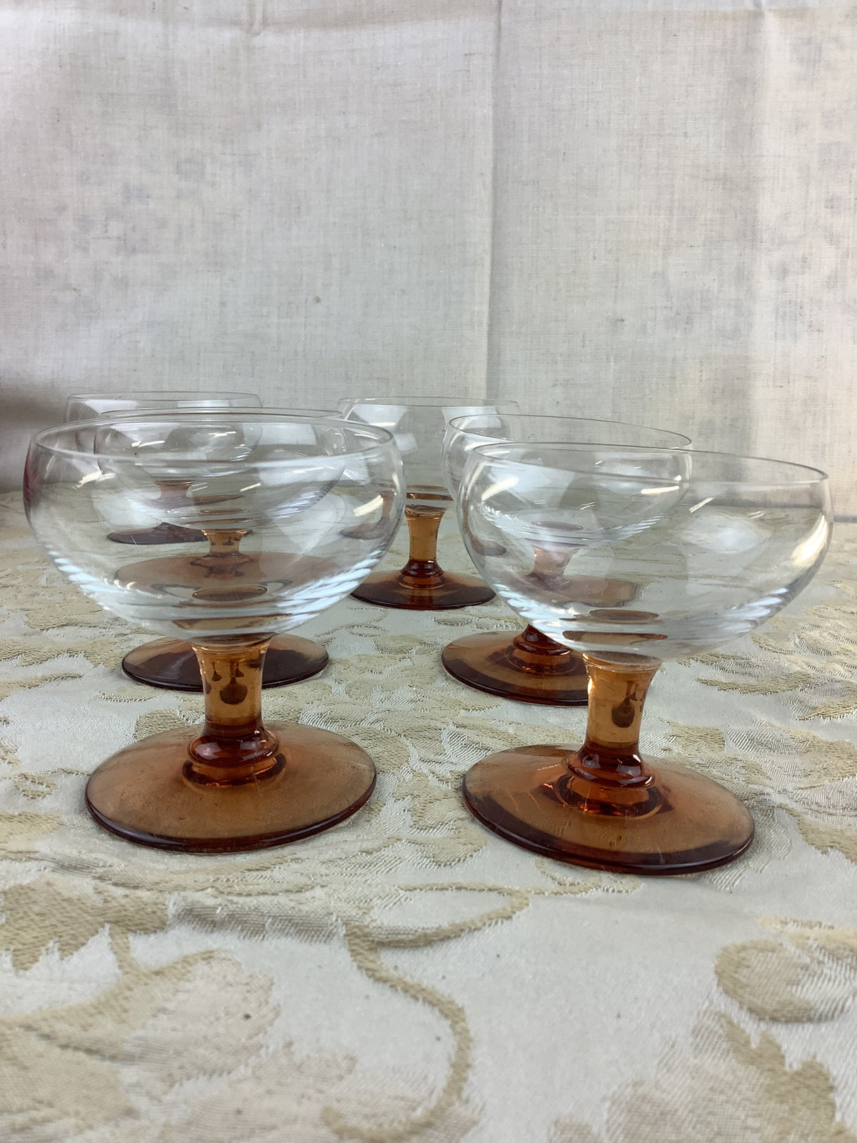 Lot de 6 Petits Verres à pied couleur ambre , vintage - Ref 20K