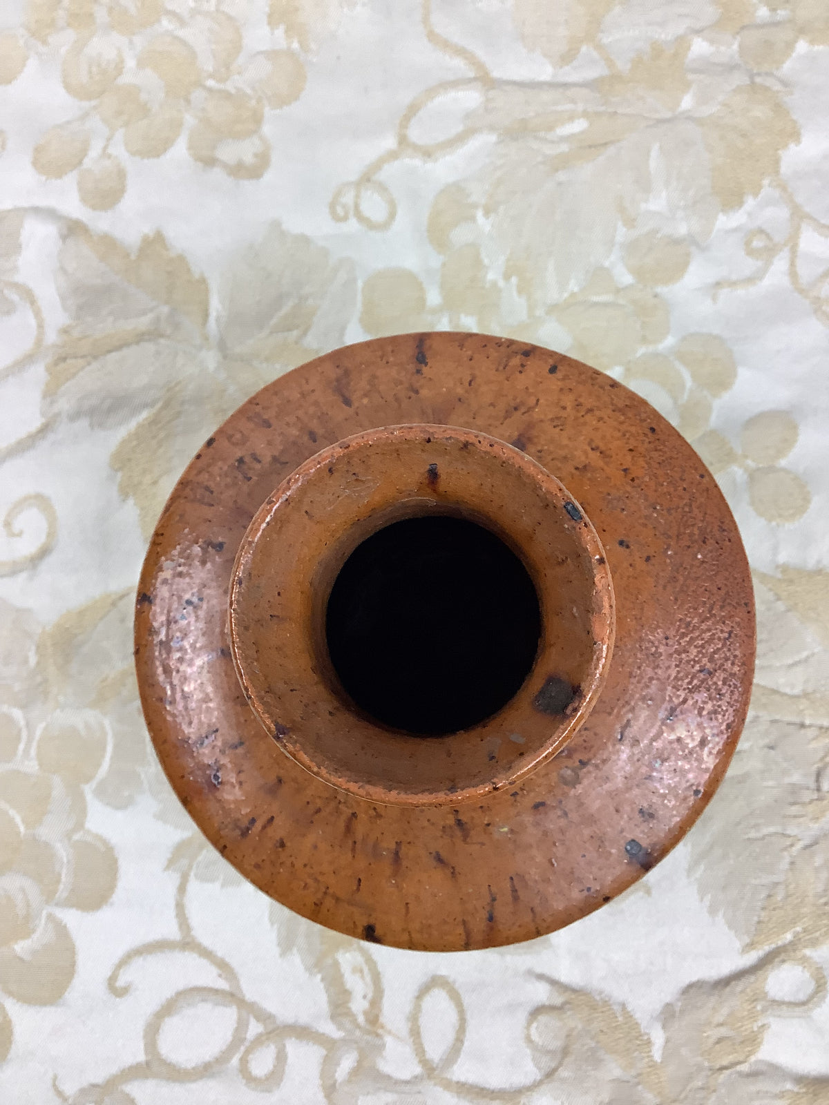 Ancien petit vase bouteille en terre cuite émaillée - Réf. : 12W
