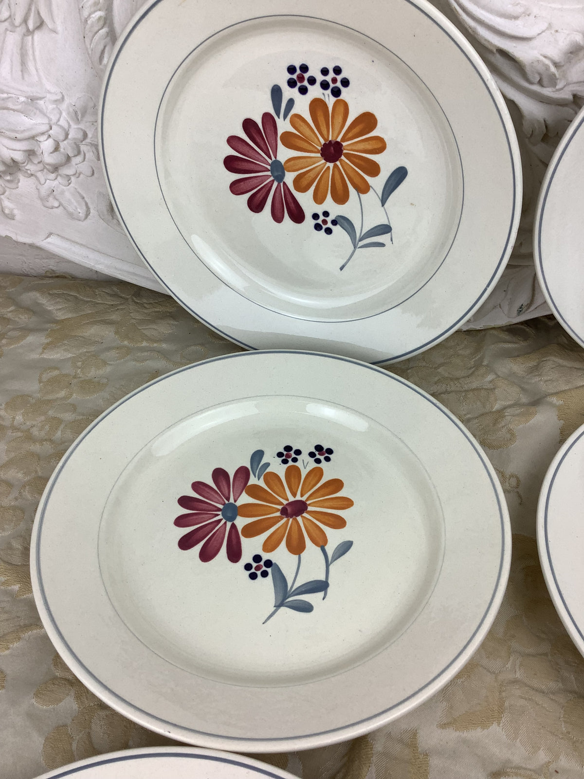 6 Assiettes plates anciennes Salins France -Ref 25X